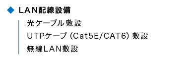 LAN配線設備 光ケーブル敷設 UTPケーブ(Cat5E/CAT6)敷設 無線LAN敷設